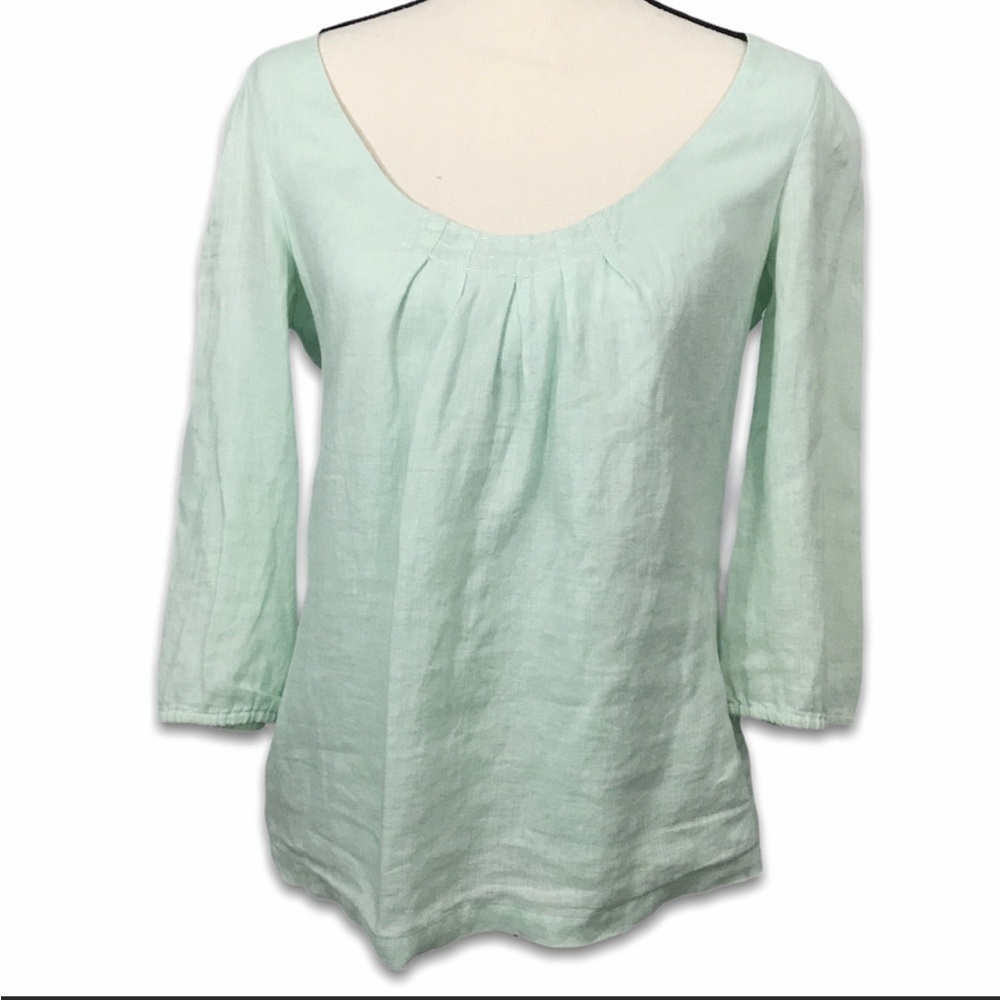 Boden linen mint green pin tucked pleated blouse
